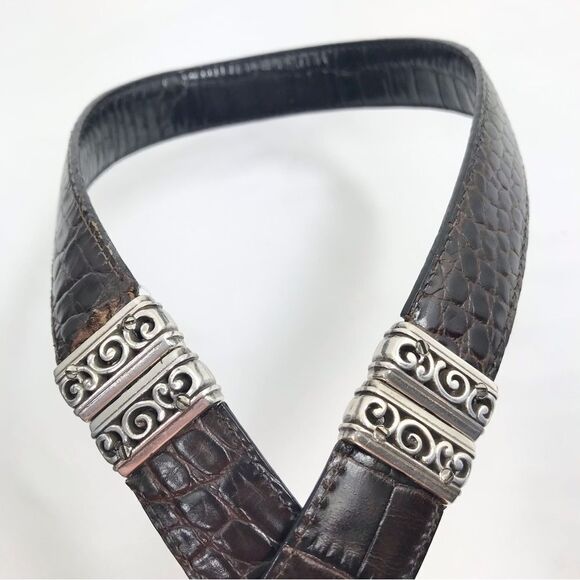 Brighton Black Brown Reptile Embossed Silver Scroll Hardware Reversible Belt - Picture 7 of 16